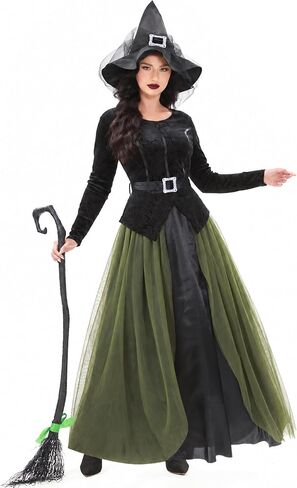 Funna Witch Costume for Women Halloween Dress up Cosplay with Hat in Kuwait