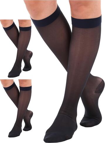 (3 Pairs) Made in USA - Medical Sheer Compression Socks for Women Circulation 15-20mmHg in Kuwait