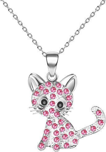 CANIPHA Cat Pendant Necklace for Girls Kids,Small Cute Kitty Rainbow Rhinestone Pendant Necklace Jewelry for Women Teen Girls 10-12,Crystal Choker Friendship Daughter Loved Gifts 18+2 inch Long Chain in Kuwait