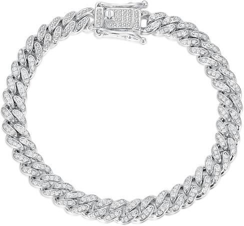 Gemsme 18K White Gold Plated Iced Out Cuban Link Chain Bracelet for Women Bling Full Cubic Zirconia Hip Hop Curb Chains Jewelry 6-9 Inch in Kuwait