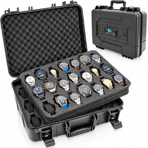 CASEMATIX Watch Travel Case With 42 Watch Roll Holder Slots- Impact Resistant Watch Case With Foam Watch Box Interior and Two Removable Display Trays, Watch Storage Fits 24mm to 56mm Faces in Kuwait