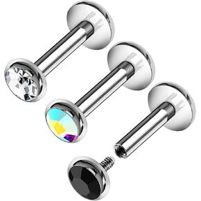 BanaVega 3 قطعة من الفولاذ المقاوم للصدأ حلقات Labret داخليًا 16 جرام 1.2 مللي متر كريستال مارلين مونرو أقراط ثقب المجوهرات اختيار الحجم واللون in Kuwait