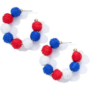 Raffia Hoop Earrings Statement Boho Earrings Cute Rattan Earrings Handmade Colorful Earrings for Women Girls Unique Summer Jewelry in Kuwait