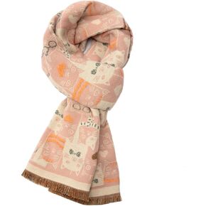 Women's Fringed Scarf Cat Print Pattern Cape Winter Cashmere Feeling Shawl Warm Wrap in Saudi Arabia
