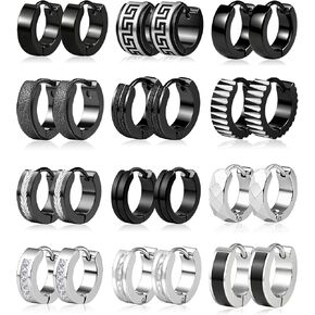 ONESING 31 Pcs Men Earrings Set Black Stainless Steel Dangle Hoop Ear Stud Punk Kpop Piercing Jewelry for Unisex Earrings for Men Women in Saudi Arabia