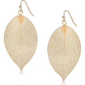 Humble Chic Leaf Earrings for Women - Gold, Rose, or Silver Tone Delicate Filigree Dangle Earrings in Kuwait