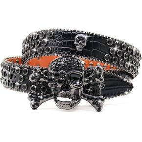 Rhinestones Skull Belt for Men Women Studded Belts Cowgirl Belts For Women Black/Silver/Red Belt For Jean Pant in Kuwait