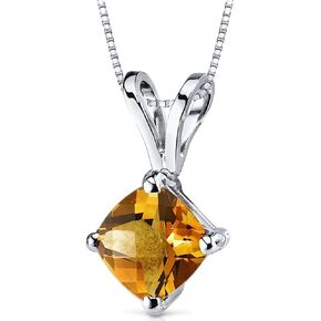 PEORA Solid 14K White Gold Citrine Pendant for Women, Genuine Gemstone Birthstone Classic Solitaire, Cushion Cut, 6mm, 1 Carat total in Kuwait