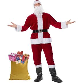 muyulin Men's Santa Claus Costume Adults Suit 8 PCS, Deluxe Velvet Large Santa Outfits for Christmas, Cosplay Party, with hats, beard, belt in Kuwait