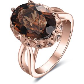 JewelryPalace Huge Oval Shape 5.7ct Genuine Smoky Quartz Cocktail Rings for Her, 14K White Yellow Rose Gold Plated 925 Sterling Silver Ring for Women, Natural Gemstone Jewelry Sets Rings in Kuwait