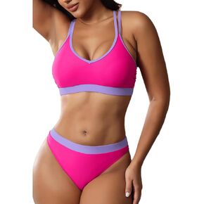 YELAIVP Women's Solid Racerback Athletic Bikinis Sporty Two Pieces Swimsuit Junior Teen Girls Sports Bathing Suits in Kuwait