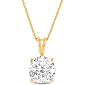 Everyday Elegance Solid 14K Gold Cubic Zirconia Solitaire Pendant Necklace for Women Heart, Princess, Round, Oval, Emerald, Pear & Cushion Cut 1 or 2 CTW | .60mm Thick 16" 18" Length Box Link Chain in Kuwait