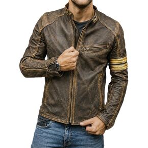Isaac & David Chicago Real Lambskin Leather Biker Jacket Quilted Cafe Racer Zip Up Moto Vintage Motorcycle Jacket For Men in Kuwait