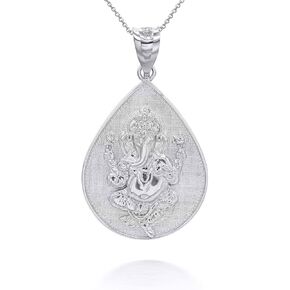 Claddagh Gold .925 Sterling Silver Ganesha Elephant God Teardrop Om Symbol Spiritual Hindu Religious Pendant Necklace Choice of Pendant Only or Necklace Chain Length in Saudi Arabia