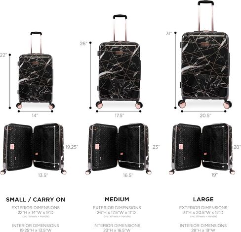 Juicy Couture Women's Vivian 3 Piece Hardside Spinner Luggage Set, Black Marble Web, One Size in Kuwait