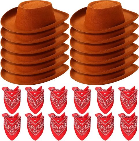 24 Pieces Cowboy Hats and Bandanas for Kids Western Cowboy Costume Hat Accessories for Birthday Western Theme Party Supplies in Kuwait