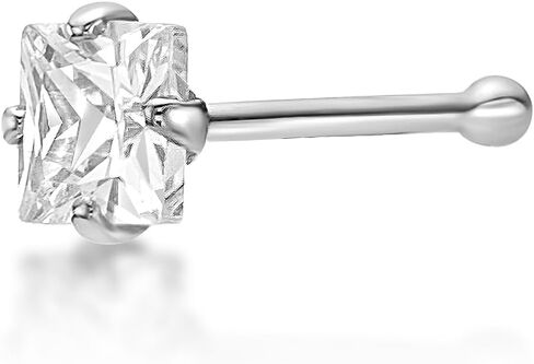 20 Gauge Straight Bone, L-Shaped or Curved Screw Princess Cut Cubic Zirconia Nose Ring in 14k White Gold CZ Unisex Stud Nose Ring Hypoallergenic 20G Body Piercing by Lavari Jewelers in Kuwait