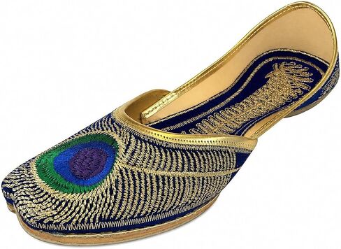 Step n Style Womens Khussa Shoes Punjabi Peacock Jutti Flat Ballet Jaipuri Sandal Blue in Kuwait