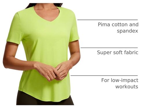 CRZ YOGA Womens Pima Cotton Short Sleeve Shirts V Neck T-Shirts Casual Workout Tops Gym Clothes in Kuwait