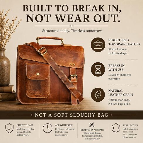 jaald Leather Messenger Bag Laptop Case Briefcase Brown Distressed Shoulder Bag Compatible With Ipad & Tablet in Kuwait