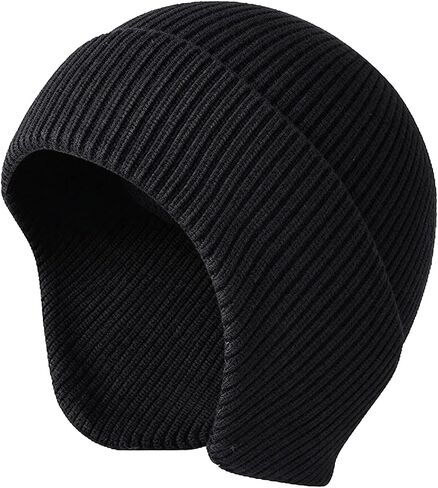 Winter Beanie Hats for Men Outdoor Stretchy Knit Ski Caps with Earflap Windproof in Kuwait