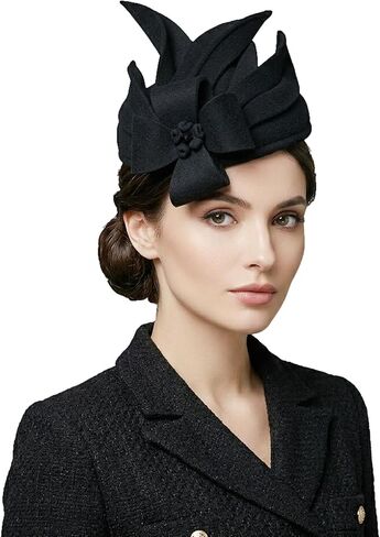 F FADVES Elegant Wedding Wool Felt Fascinator Cocktail Pillbox Hat Ladies Winter Floral Fedoras in Kuwait