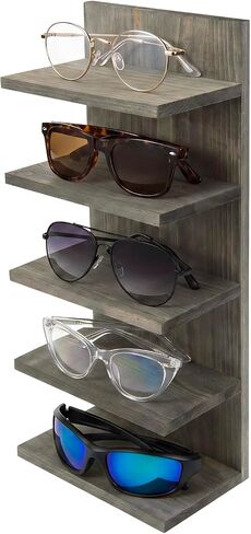 MyGift Solid Gray Wood Sunglasses Holder Display Stand, Wall Mounted Retail Eyewear Showcase Shelf Rack, Holds 5-Pairs in Kuwait
