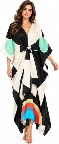 Hiyan Creation Modest Wear Women Soft Satin Silk Printed Kaftan,Kurta,Beach Party wear Kaftan,Luxury Silk Caftan Silk top Regular wear Kaftan Fancy Dress Multicolor in Kuwait