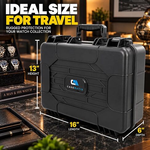 CASEMATIX Watch Travel Case With 42 Watch Roll Holder Slots- Impact Resistant Watch Case With Foam Watch Box Interior and Two Removable Display Trays, Watch Storage Fits 24mm to 56mm Faces in Kuwait