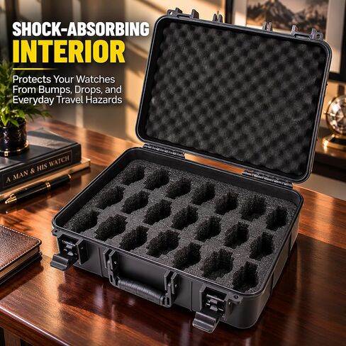 CASEMATIX Watch Travel Case With 42 Watch Roll Holder Slots- Impact Resistant Watch Case With Foam Watch Box Interior and Two Removable Display Trays, Watch Storage Fits 24mm to 56mm Faces in Kuwait