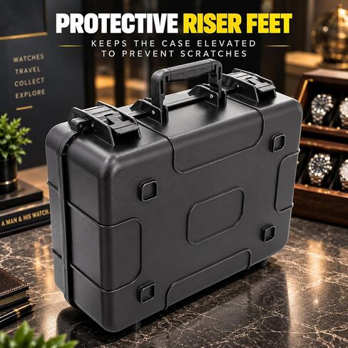 CASEMATIX Watch Travel Case With 42 Watch Roll Holder Slots- Impact Resistant Watch Case With Foam Watch Box Interior and Two Removable Display Trays, Watch Storage Fits 24mm to 56mm Faces in Kuwait