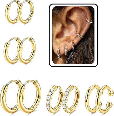 AMASIS 2 PC 316L Surgical Stainless Steel Huggie Hoop Earrings Cubic Zirconia Cuff Earrings Hypoallergenic Earrings 10mm 12 mm (Silver,10mm) in Kuwait