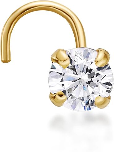 Lavari - 14K Gold 3mm White Cubic Zirconia Nose Ring Curve Stud Twist Screw 22G in Kuwait