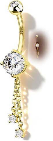 COCHARM 925 Sterling Silver Belly Button Rings Dangle Chain 14G Belly Rings Gold Plated Belly Piercing Jewelry Hypoallergenic in Kuwait