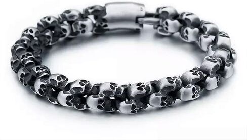 Skull Bracelet - BLACKSTATIC Collection - Premium Men's Vintage Punk Stainless Steel Biker Skull Bracelet. in Kuwait