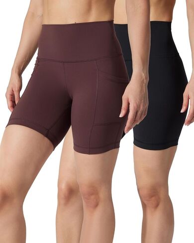 Yogalicious Womens 5", 7" High Waisted Biker Shorts Squat Proof Workout Yoga Short 2 Pack in Kuwait