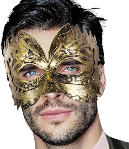 BODIY Vintage Masquerade Mask for Men Gold Roman Soldier Mask Venetian Mardi Gras Phantom Opera Eyemask Rave Accessory in Kuwait