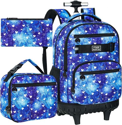3Pcs Rolling Backpack for Girls, 19 Inche Women Roller Bag with Wheels for Adults, Wheeled Bookbag with Lunch Box(Purple) in Kuwait