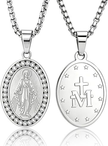 Yaumatea Saint St. Michael/Christopher/Virgin Mary/Benedict/Jude Thaddeus/Joseph/Patrick/Raphael/Francis/Florian/Thomas Aquinas/Anthony Medal Necklace - 24" Stainless Steel Pendant for Protection and Religious Gifts in Kuwait