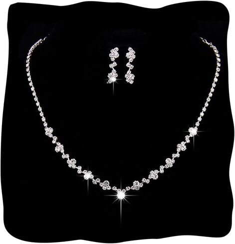 Jakawin Bride Wedding Silver Bridal Necklace Earrings Set Crystal Wedding Jewelry Set Rhinestone Choker Necklace for Women and Girls (Set of 3) (NK143-1) in Kuwait