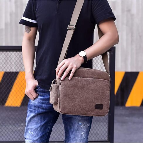 Ashioup Canvas Messenger Bag for Men with built in Wallet Pockets Multifunctional Shoulder Bag Outdoor Sports Crossbody Bag in Kuwait