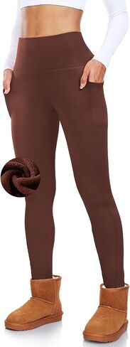 FULLSOFT Fleece Lined Leggings Women,High Waisted Thermal Warm Winter Workout Yoga Pants with Pockets in Kuwait