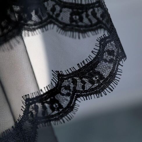 Ursumy Black Flower Veil Short Bride Wedding Lace Veil 2T Soft Tulle Bridal Veils with Comb in Kuwait