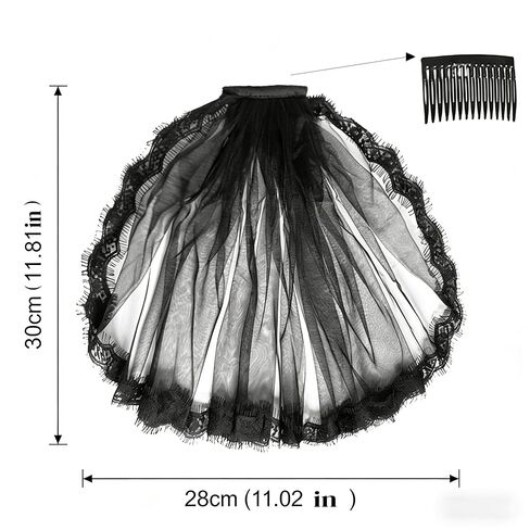 Ursumy Black Flower Veil Short Bride Wedding Lace Veil 2T Soft Tulle Bridal Veils with Comb in Kuwait
