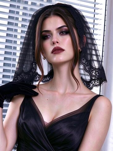 Ursumy Black Flower Veil Short Bride Wedding Lace Veil 2T Soft Tulle Bridal Veils with Comb in Kuwait