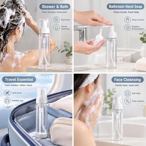 Foaming Dispenser Bottle - Beoncall 2Pcs Transparent Empty Spray Bottles Plastic Foam Pump Bottle Travel Soap Bottle Portable Foam Bottle (200ml) in Kuwait
