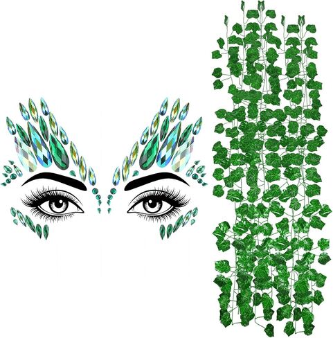 Jutom 7 Pcs Halloween Ivy Costume Accessories Set Sets Include Green Eye Jewels Stick on Face Gems Rhinestone Tattoo Stickers and 6 Pcs Artificial Ivy Leaves Garland for Halloween Cosplay Party in Saudi Arabia