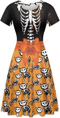 PinUp Angel Women's Cute Print Short Sleeve Unique Casual Flared A Line Party Short Dress in Kuwait