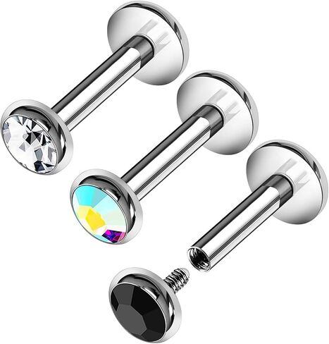 BanaVega 3 قطعة من الفولاذ المقاوم للصدأ حلقات Labret داخليًا 16 جرام 1.2 مللي متر كريستال مارلين مونرو أقراط ثقب المجوهرات اختيار الحجم واللون in Kuwait