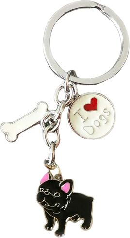 BECHANMIG Keychains, Lovely Dog Key-ring Portable Metal Keychain Keyring Key Decor Car Keyring Tag (Black French Bulldog) in Kuwait